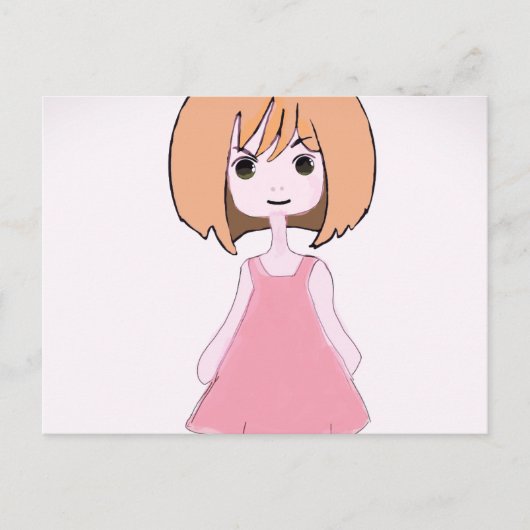 Verlegen glimlach in roze briefkaart (Voorkant)