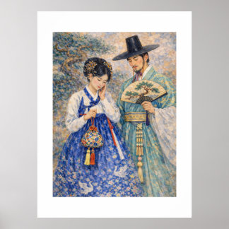 Verlegen Koreaans stel in Hanbok – Romantisch Oost Poster