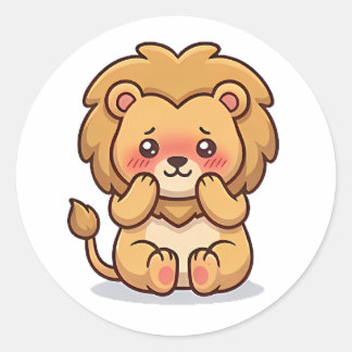 Verlegen Leeuw Ronde Sticker