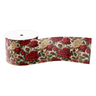 Verleidelijke rode & witte rozen - chique bloemenp grosgrain lint