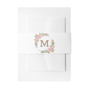 Verleidelijke Roos Vintage Stof Roze Monogram Brui Uitnodigingen Wikkel