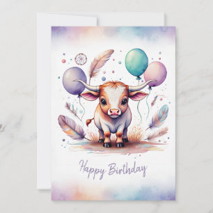 Verleidelijke Texaanse Longhorn Verjaardag in Wate Feestdagenkaart