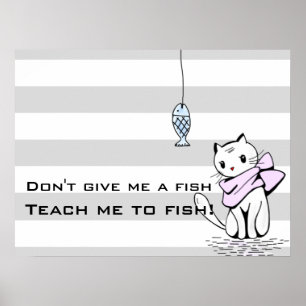 Verleidelijke Witte Kat & Vis Poster