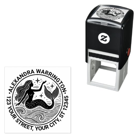 Verleidelijke Zeemeermin in Oceaangolven Naam Reto Zelfinktende Stempel (In situ)