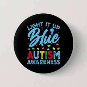 Verlicht het Blauw voor Autisme Bewustzijn Mannen Ronde Button 5,7 Cm