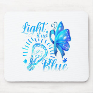 Verlicht het met blauw Autisme bewustzijnsshirt Pu Muismat