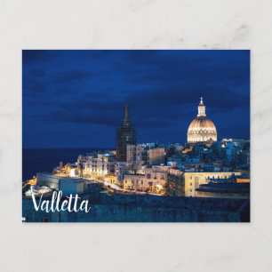 Verlicht in de nacht van Valletta in de stad en ha Briefkaart