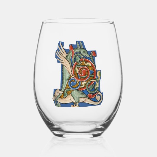 Verlicht Initiaal L Wijnglas Zonder Voet (Voorkant)