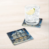  verlicht kersthuis vierkante kartonnen onderzetter (Insitu)