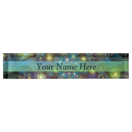 Verlicht modern blauw paarse Fractal Naam Naambordje (Voorkant)