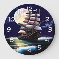 Verlicht schip op de oceaan onder de maan