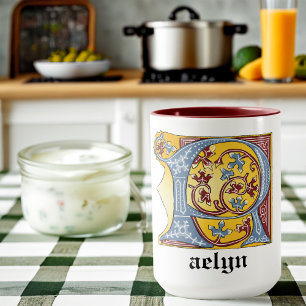 Verlichtde middeleeuwse blauwe en rode ijsheek let mok