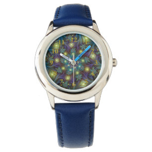 Verlichte Abstracte glanzende Blauwgroen Paarse Fr Horloge