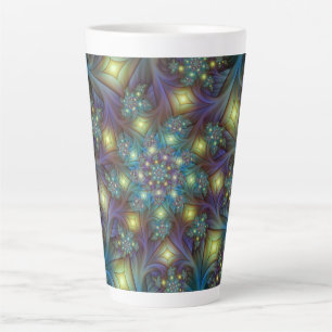 Verlichte Abstracte glanzende Blauwgroen Paarse Fr Latte Mok