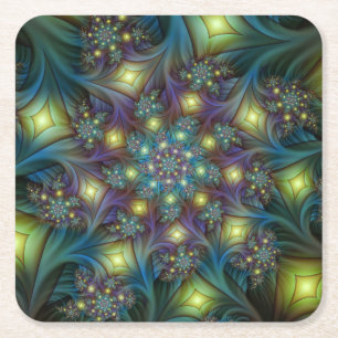 Verlichte Abstracte glanzende Blauwgroen Paarse Fr Vierkante Kartonnen Onderzetter