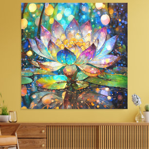 Verlichte Bloeiende Lotusbloem Canvas Afdruk