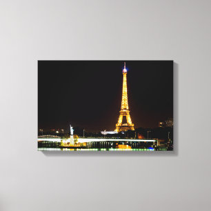 Verlichte Eiffeltoren in Parijs 's nachts Canvas Afdruk