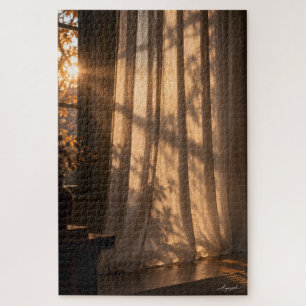 Verlichte gordijnsilhouet fotografie legpuzzel