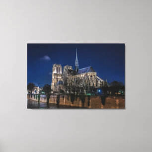 Verlichte Notre Dame de Paris kathedraal Canvas Afdruk