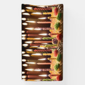 Verlichte wensen: gloeiende kaarsen Bday Cake Spandoek (Verticaal)