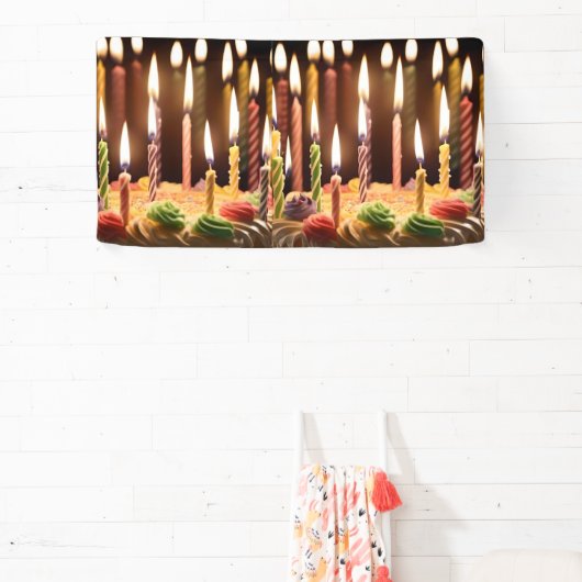 Verlichte wensen: gloeiende kaarsen Bday Cake Spandoek (Insitu)