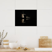 Verlichte windmolens, Kinderdijk 's nachts poster (Keuken)