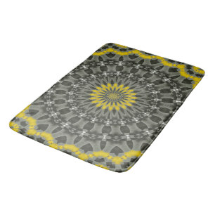 Verlichtend Geel en Grijs KAleidoscoop Mandala. Badmat
