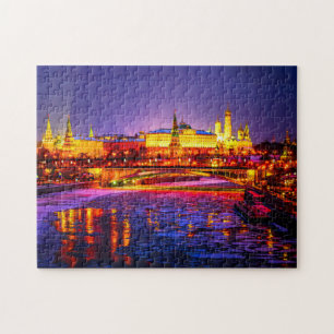 Verlichtend Moskou Kremlin in Winternacht Legpuzzel
