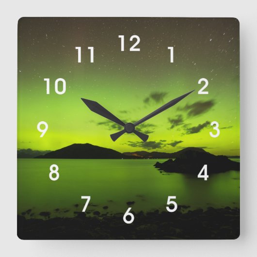 Verlichtende Aurora Vierkante Klok (Voorkant)