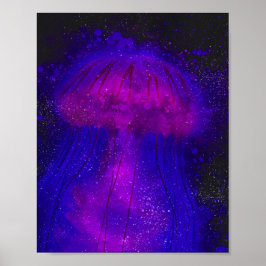 Verlichtende kwal onderwater oceaan waterverf poster