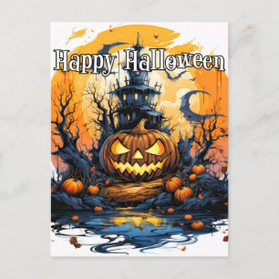Verlichtende snode gelukkige Halloween pompoen Briefkaart