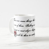 Verlichting in liefde springt in een afgrond koffiemok (Voorkant links)