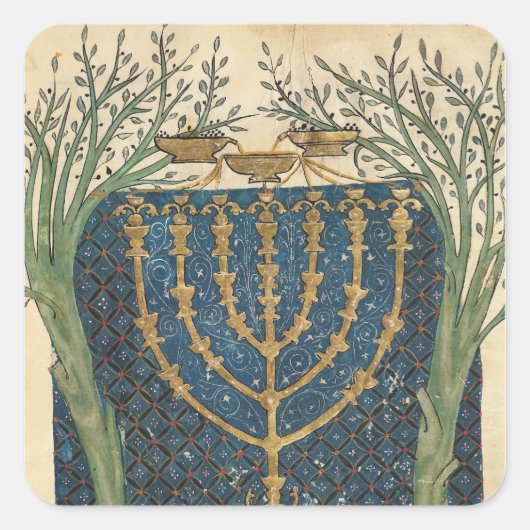 Verlichting van een menorah, van vierkante sticker (Voorkant)