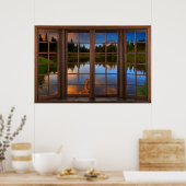 Verlichting van het raam van het meer en de bergen poster (Keuken)