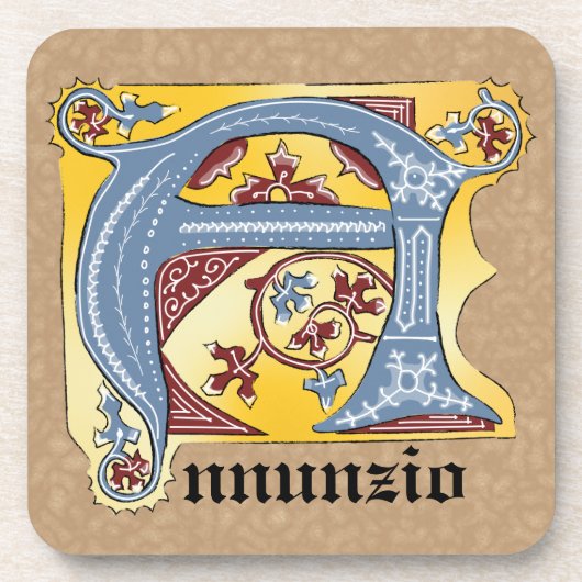 Verlichtingsbrief A (middeleeuws blauw en rood) Bier Onderzetter (Voorkant)