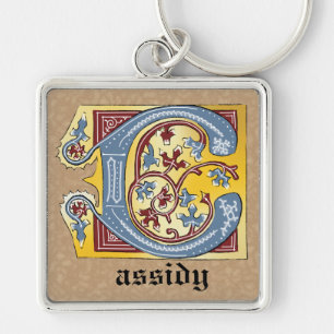 Verlichtingsbrief C (middeleeuws blauw en rood) Sleutelhanger
