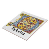 Verlichtingsbrief D (middeleeuws blauw en rood) Tegeltje (Zijkant)