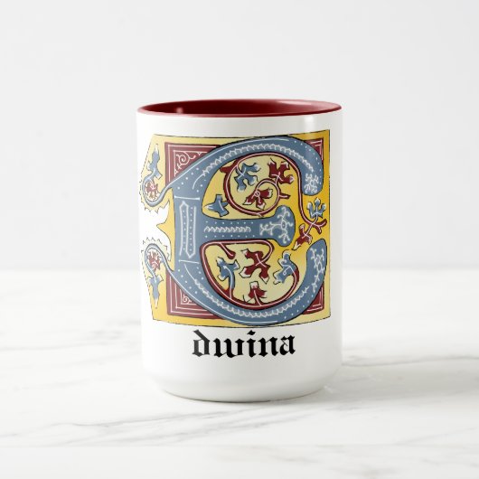 Verlichtingsbrief E (middeleeuws blauw en rood) Mok (Midden)