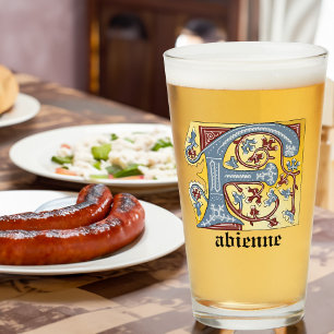 Verlichtingsbrief F (middeleeuws blauw en rood) Glas