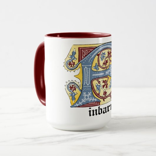 Verlichtingsbrief F (middeleeuws blauw en rood) Mok (Voorkant links)