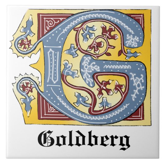 Verlichtingsbrief G (middeleeuwen blauw en rood) Tegeltje (Voorkant)