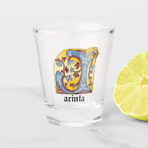 Verlichtingsbrief J (middeleeuws blauw en rood) Shot Glas