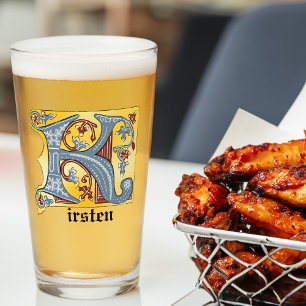 Verlichtingsbrief (K) voor middeleeuws blauw en ro Glas