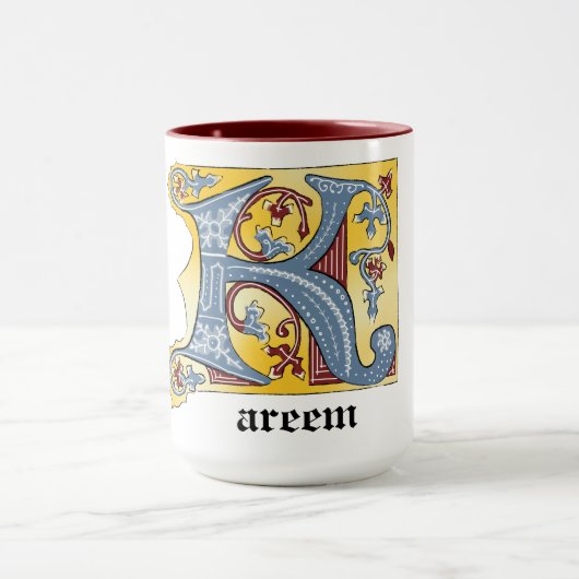 Verlichtingsbrief (K) voor middeleeuws blauw en ro Mok (Midden)