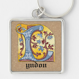 Verlichtingsbrief L (middeleeuws blauw en rood) Sleutelhanger