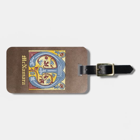 Verlichtingsbrief M (middeleeuws blauw en rood) Bagagelabel (Voorkant horizontaal)