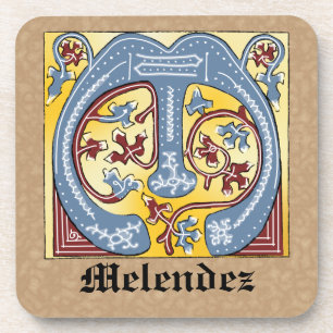 Verlichtingsbrief M (middeleeuws blauw en rood) Bier Onderzetter