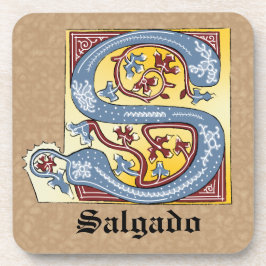 Verlichtingsbrief S (middeleeuwen blauw en rood) Bier Onderzetter