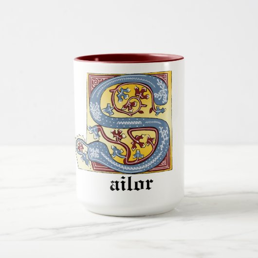 Verlichtingsbrief S (middeleeuwen blauw en rood) Mok (Midden)