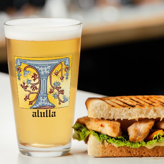 Verlichtingsbrief T (middeleeuwen blauw en rood) Glas